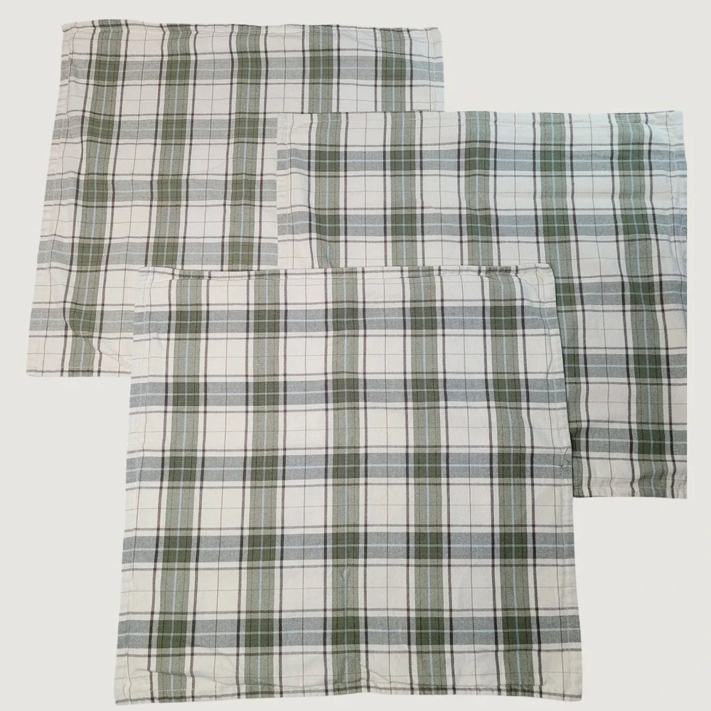 Pottery Barn Green Plaid Pillow Covers Set of 3 Old Stock 20x20 Square RARE New
